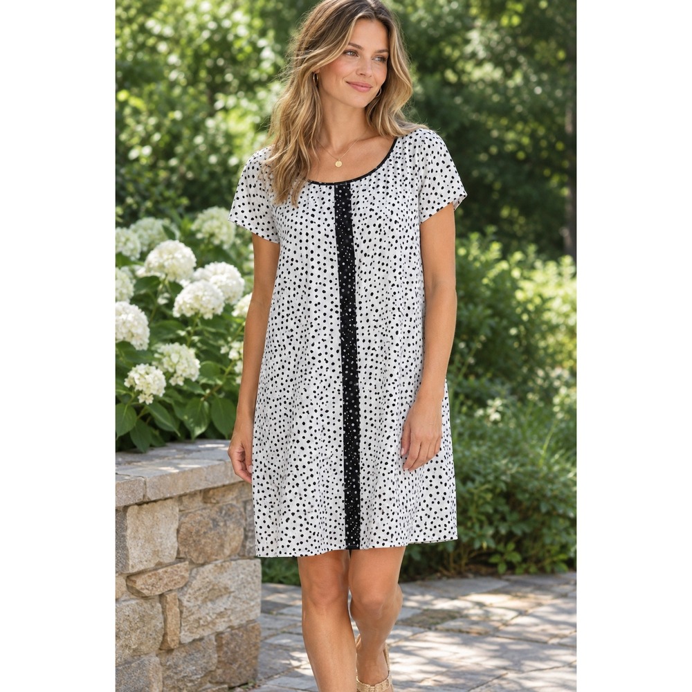 Habitat Clothes to Live In Polka Dot Shift Dress Black White Small Lagenlook